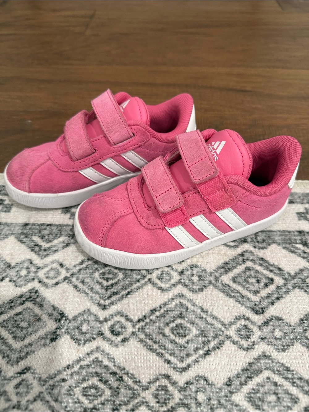 adidas toddler VL Court 3.0 Pink Velcro Strap Sneakers with White Stripes